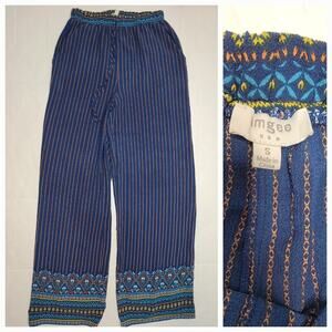 Umgee Womens Wide Leg Pull On Bohemian Pants Sz Small Mixed Print Lightweight